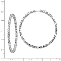 QE7961 Sterling Shimmer Sterling Silver Rhodium-plated 114 Stone 2.5mm CZ In and Out Round Hinged Hoop Earrings