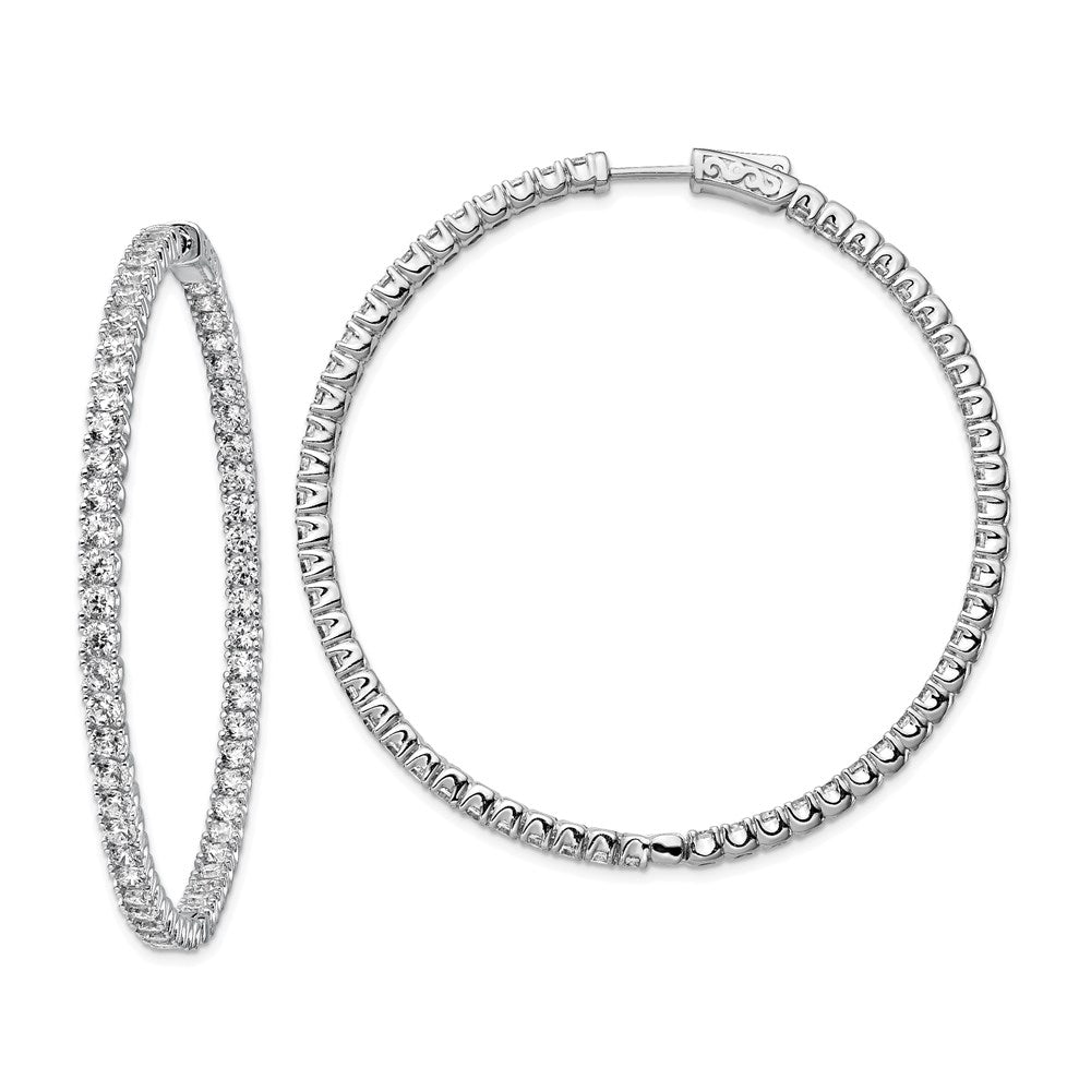 QE7961 Sterling Shimmer Sterling Silver Rhodium-plated 114 Stone 2.5mm CZ In and Out Round Hinged Hoop Earrings