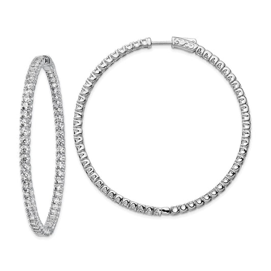 QE7961 Sterling Shimmer Sterling Silver Rhodium-plated 114 Stone 2.5mm CZ In and Out Round Hinged Hoop Earrings