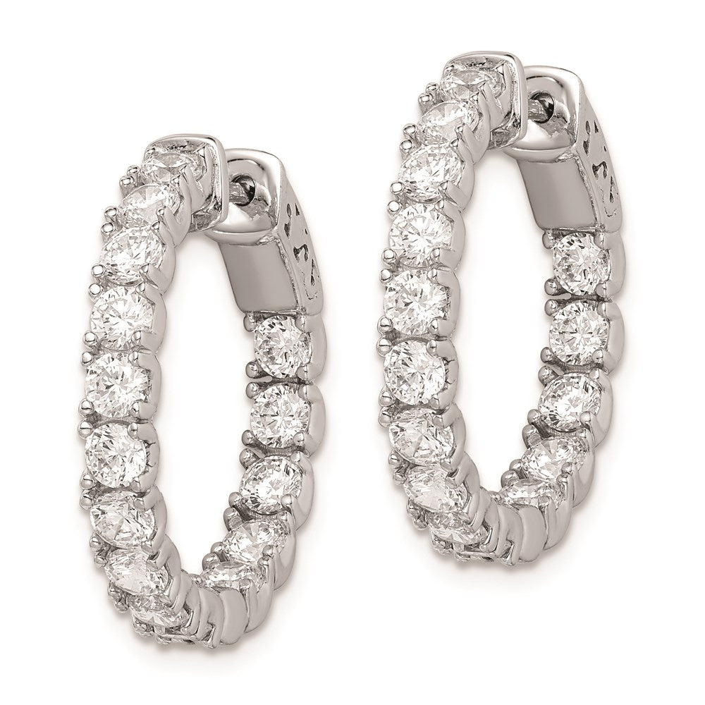 QE7962 Sterling Shimmer Sterling Silver Rhodium-plated 30 Stone 3.0mm CZ In and Out Round Hinged Hoop Earrings