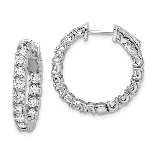 QE7962 Sterling Shimmer Sterling Silver Rhodium-plated 30 Stone 3.0mm CZ In and Out Round Hinged Hoop Earrings