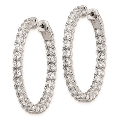 QE7963 Sterling Shimmer Sterling Silver Rhodium-plated 52 Stone 3.0mm CZ In and Out Round Hinged Hoop Earrings