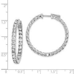 QE7963 Sterling Shimmer Sterling Silver Rhodium-plated 52 Stone 3.0mm CZ In and Out Round Hinged Hoop Earrings