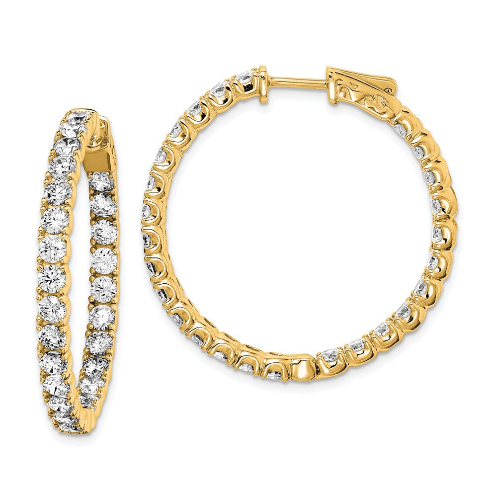 QE7963Y Sterling Shimmer Sterling Silver Gold-tone Flash Gold-plated 3mm CZ 52 Stone In and Out Hinged Hoop Earrings