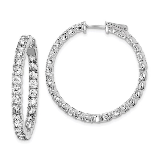 QE7963 Sterling Shimmer Sterling Silver Rhodium-plated 52 Stone 3.0mm CZ In and Out Round Hinged Hoop Earrings