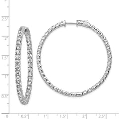 QE7964 Sterling Shimmer Sterling Silver Rhodium-plated 78 Stone 3.0mm CZ In and Out Round Hinged Hoop Earrings