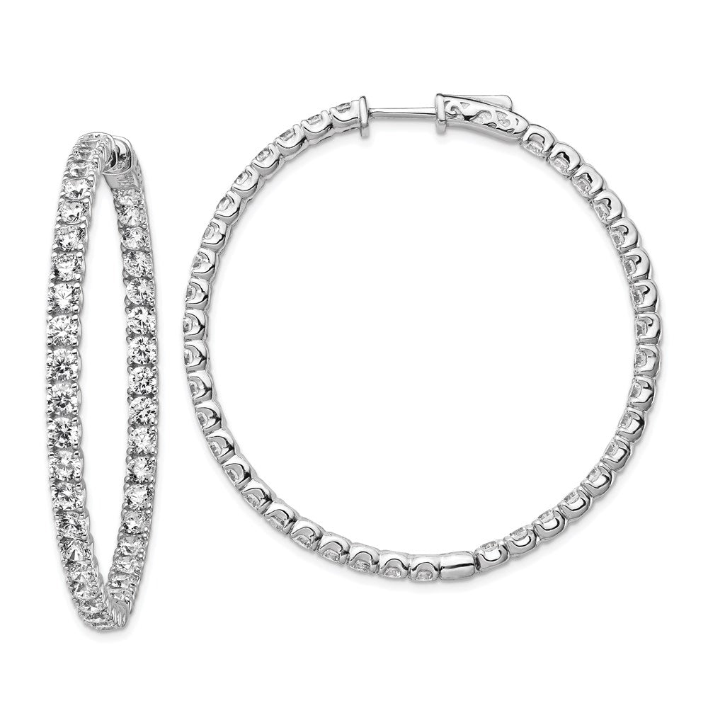 QE7964 Sterling Shimmer Sterling Silver Rhodium-plated 78 Stone 3.0mm CZ In and Out Round Hinged Hoop Earrings