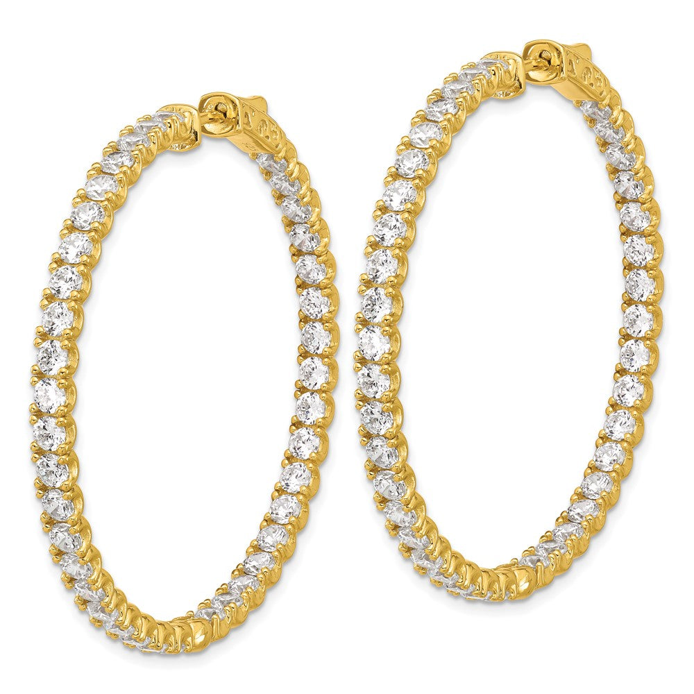 QE7964Y Sterling Shimmer Sterling Silver Gold-tone Flash Gold-plated 3mm CZ 78 Stone In and Out Hinged Hoop Earrings