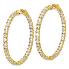 QE7964Y Sterling Shimmer Sterling Silver Gold-tone Flash Gold-plated 3mm CZ 78 Stone In and Out Hinged Hoop Earrings