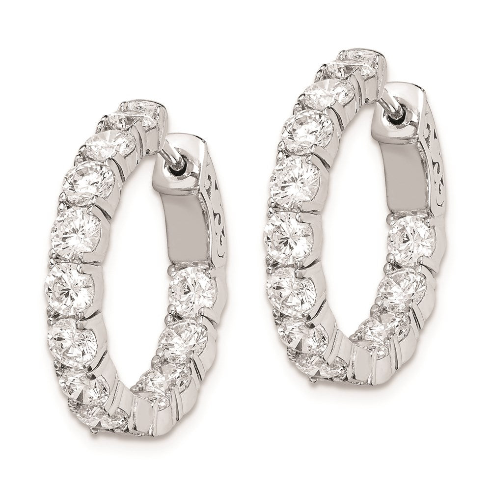 QE7965 Sterling Shimmer Sterling Silver Rhodium-plated 24 Stone 3.5mm CZ In and Out Round Hinged Hoop Earrings
