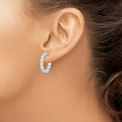 QE7965 Sterling Shimmer Sterling Silver Rhodium-plated 24 Stone 3.5mm CZ In and Out Round Hinged Hoop Earrings