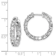 QE7965 Sterling Shimmer Sterling Silver Rhodium-plated 24 Stone 3.5mm CZ In and Out Round Hinged Hoop Earrings
