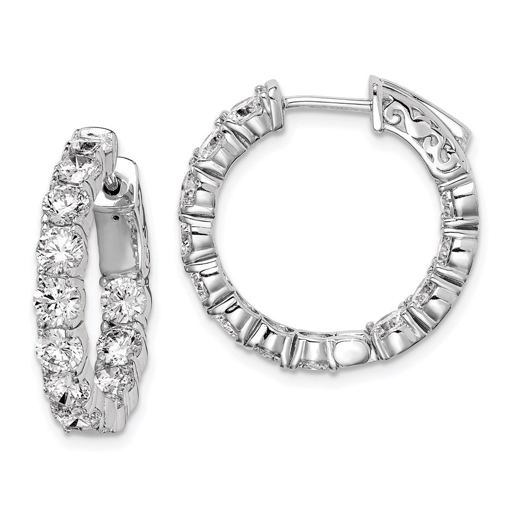 QE7965 Sterling Shimmer Sterling Silver Rhodium-plated 24 Stone 3.5mm CZ In and Out Round Hinged Hoop Earrings