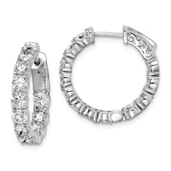 QE7965 Sterling Shimmer Sterling Silver Rhodium-plated 24 Stone 3.5mm CZ In and Out Round Hinged Hoop Earrings