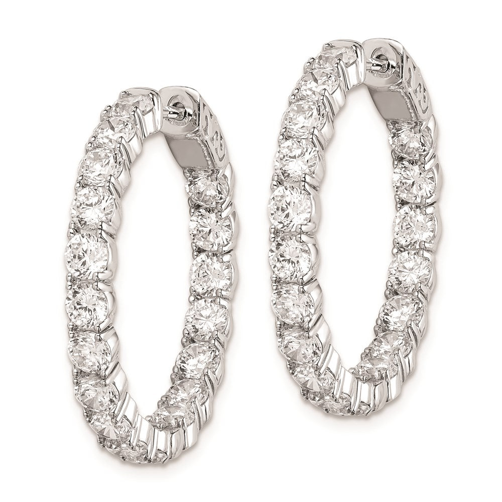 QE7966 Sterling Shimmer Sterling Silver Rhodium-plated 36 Stone 3.5mm CZ In and Out Round Hinged Hoop Earrings