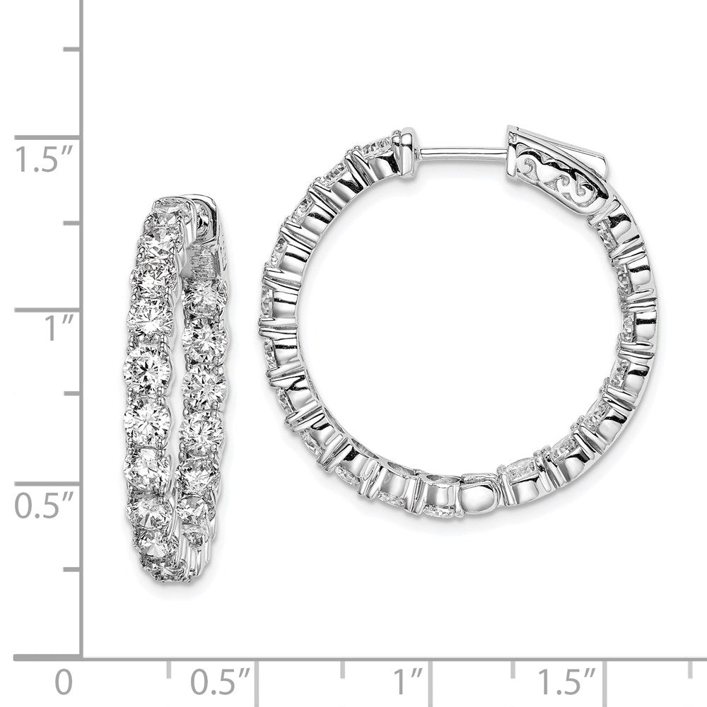 QE7966 Sterling Shimmer Sterling Silver Rhodium-plated 36 Stone 3.5mm CZ In and Out Round Hinged Hoop Earrings