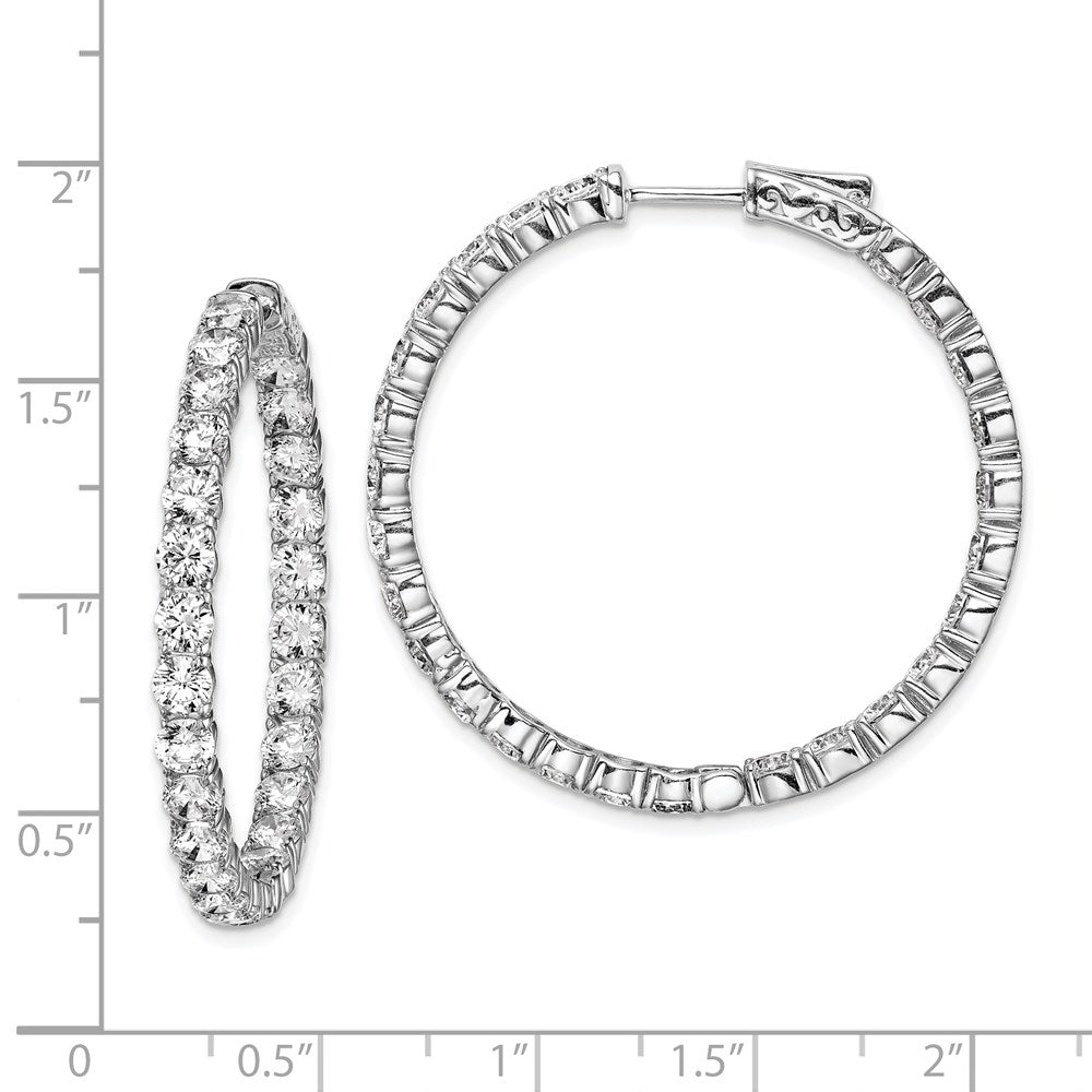 QE7967 Sterling Shimmer Sterling Silver Rhodium-plated 52 Stone 3.5mm CZ In and Out Round Hinged Hoop Earrings