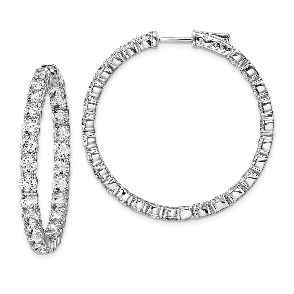 QE7967 Sterling Shimmer Sterling Silver Rhodium-plated 52 Stone 3.5mm CZ In and Out Round Hinged Hoop Earrings