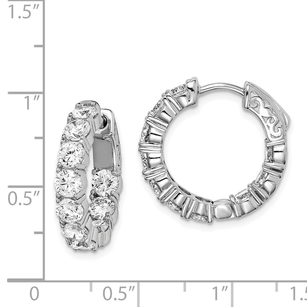 QE7968 Sterling Shimmer Sterling Silver Rhodium-plated 20 Stone 3.75mm CZ In and Out Round Hinged Hoop Earrings