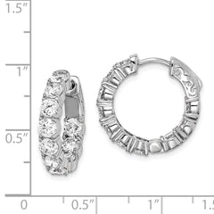 QE7968 Sterling Shimmer Sterling Silver Rhodium-plated 20 Stone 3.75mm CZ In and Out Round Hinged Hoop Earrings