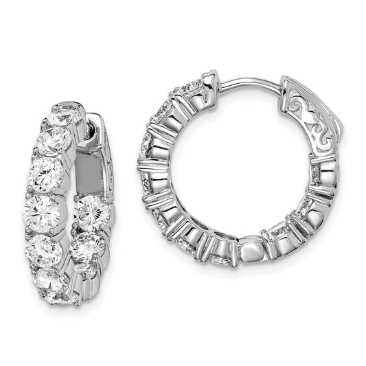 QE7968 Sterling Shimmer Sterling Silver Rhodium-plated 20 Stone 3.75mm CZ In and Out Round Hinged Hoop Earrings