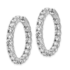 QE7969 Sterling Shimmer Sterling Silver Rhodium-plated 36 Stone 3.75mm CZ In and Out Round Hinged Hoop Earrings