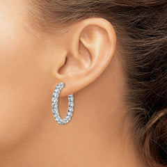 QE7969 Sterling Shimmer Sterling Silver Rhodium-plated 36 Stone 3.75mm CZ In and Out Round Hinged Hoop Earrings