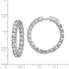 QE7969 Sterling Shimmer Sterling Silver Rhodium-plated 36 Stone 3.75mm CZ In and Out Round Hinged Hoop Earrings