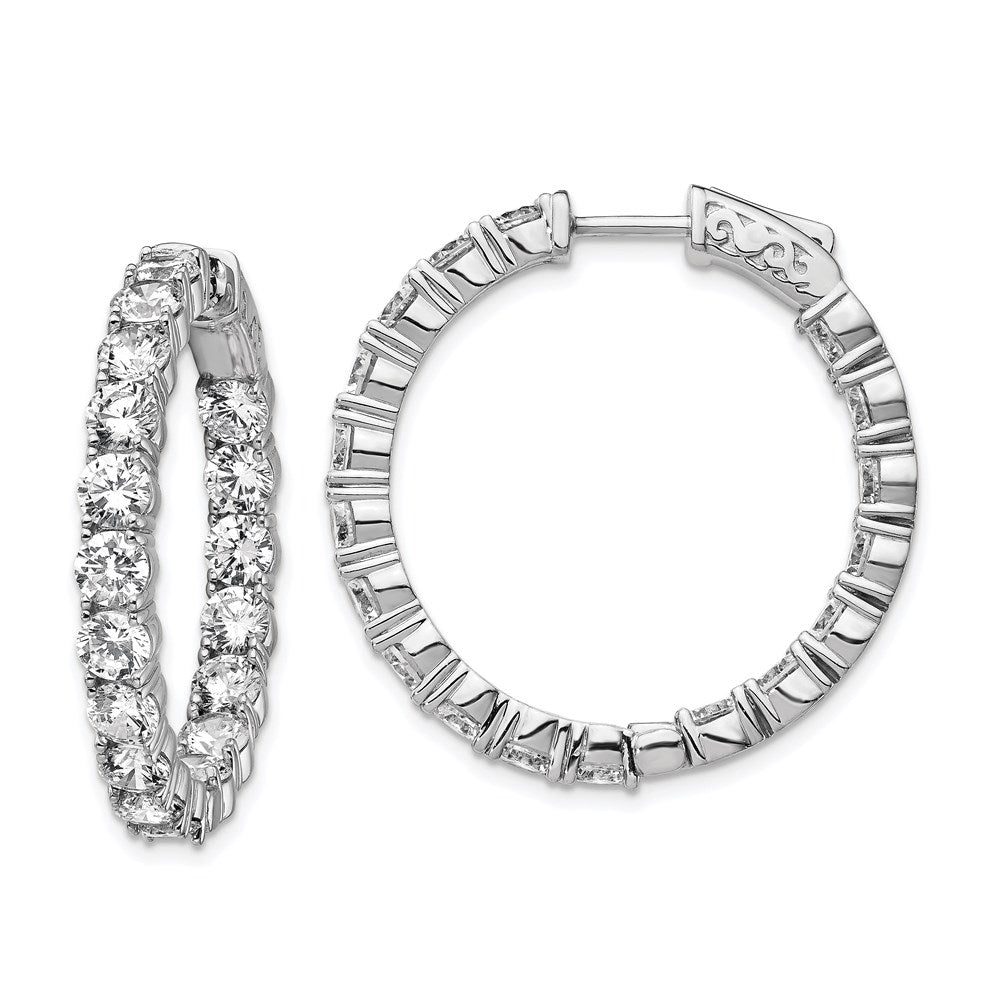 QE7969 Sterling Shimmer Sterling Silver Rhodium-plated 36 Stone 3.75mm CZ In and Out Round Hinged Hoop Earrings