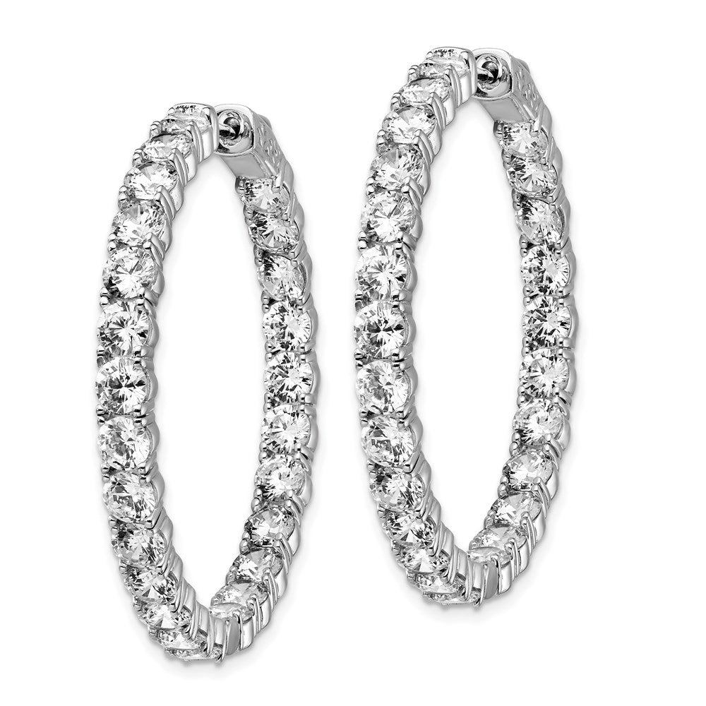 QE7970 Sterling Shimmer Sterling Silver Rhodium-plated 50 Stone 3.75mm CZ In and Out Round Hinged Hoop Earrings