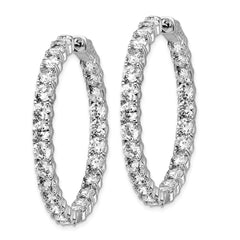 QE7970 Sterling Shimmer Sterling Silver Rhodium-plated 50 Stone 3.75mm CZ In and Out Round Hinged Hoop Earrings