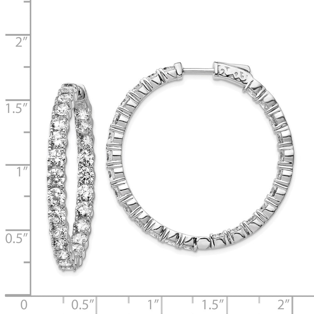 QE7970 Sterling Shimmer Sterling Silver Rhodium-plated 50 Stone 3.75mm CZ In and Out Round Hinged Hoop Earrings