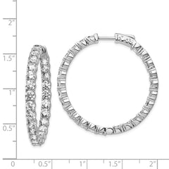 QE7970 Sterling Shimmer Sterling Silver Rhodium-plated 50 Stone 3.75mm CZ In and Out Round Hinged Hoop Earrings