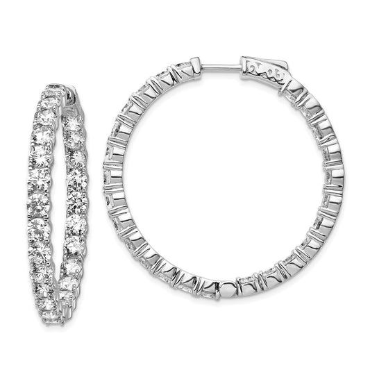 QE7970 Sterling Shimmer Sterling Silver Rhodium-plated 50 Stone 3.75mm CZ In and Out Round Hinged Hoop Earrings