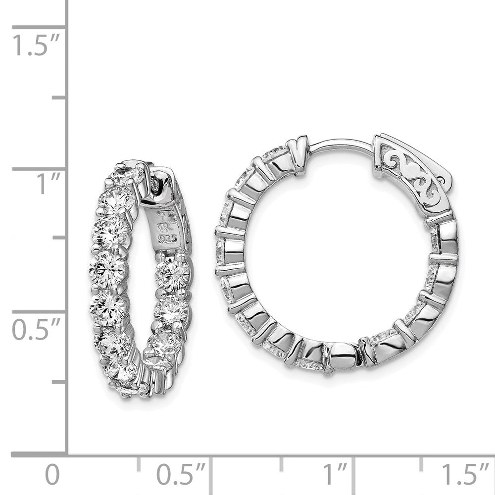 QE7971 Sterling Shimmer Sterling Silver Rhodium-plated 24 Stone 3.5mm CZ In and Out Round Hinged Hoop Earrings