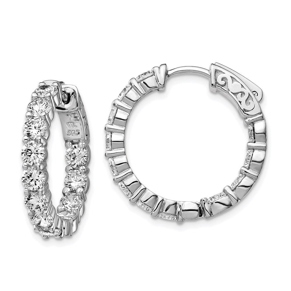 QE7971 Sterling Shimmer Sterling Silver Rhodium-plated 24 Stone 3.5mm CZ In and Out Round Hinged Hoop Earrings