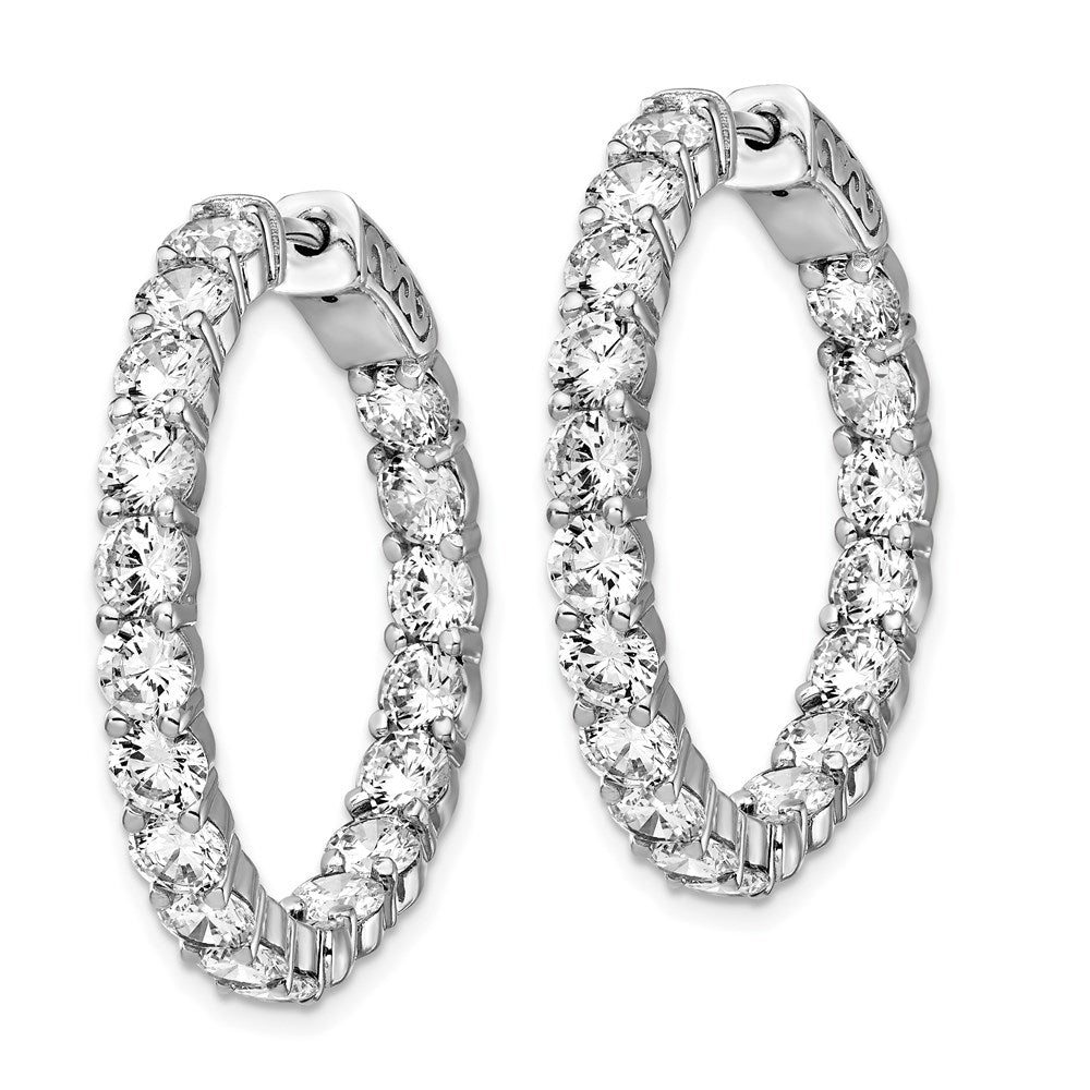QE7972 Sterling Shimmer Sterling Silver Rhodium-plated 36 Stone 3.5mm CZ In and Out Round Hinged Hoop Earrings