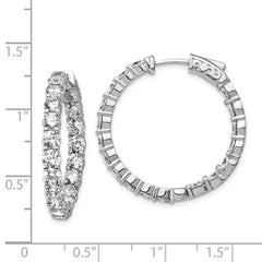 QE7972 Sterling Shimmer Sterling Silver Rhodium-plated 36 Stone 3.5mm CZ In and Out Round Hinged Hoop Earrings