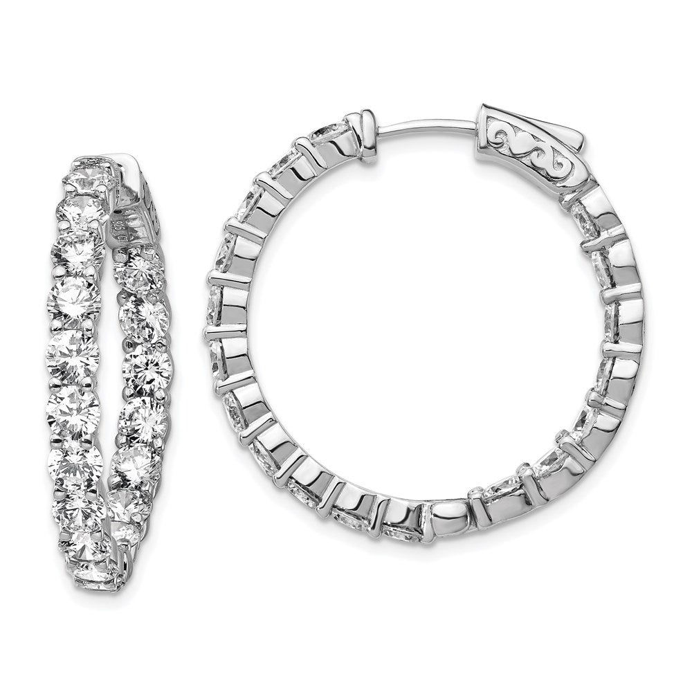 QE7972 Sterling Shimmer Sterling Silver Rhodium-plated 36 Stone 3.5mm CZ In and Out Round Hinged Hoop Earrings