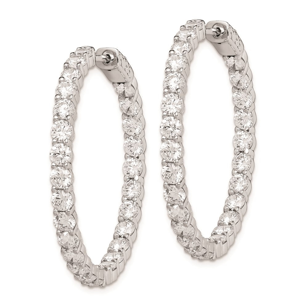 QE7973 Sterling Shimmer Sterling Silver Rhodium-plated 52 Stone 3.5mm CZ In and Out Round Hinged Hoop Earrings