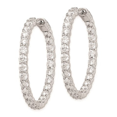 QE7973 Sterling Shimmer Sterling Silver Rhodium-plated 52 Stone 3.5mm CZ In and Out Round Hinged Hoop Earrings