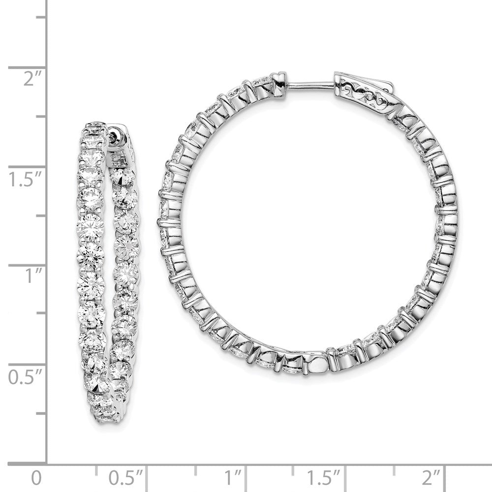 QE7973 Sterling Shimmer Sterling Silver Rhodium-plated 52 Stone 3.5mm CZ In and Out Round Hinged Hoop Earrings