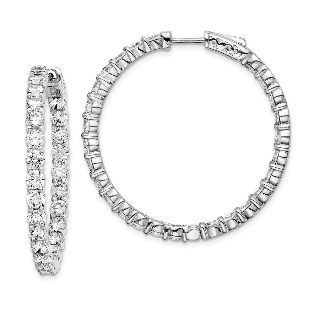 QE7973 Sterling Shimmer Sterling Silver Rhodium-plated 52 Stone 3.5mm CZ In and Out Round Hinged Hoop Earrings