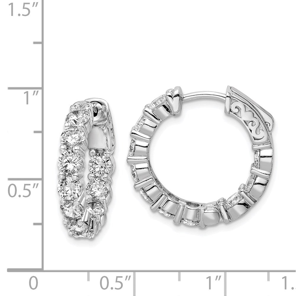 QE7974 Sterling Shimmer Sterling Silver Rhodium-plated 20 Stone 3.75mm CZ In and Out Round Hinged Hoop Earrings