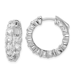 QE7974 Sterling Shimmer Sterling Silver Rhodium-plated 20 Stone 3.75mm CZ In and Out Round Hinged Hoop Earrings