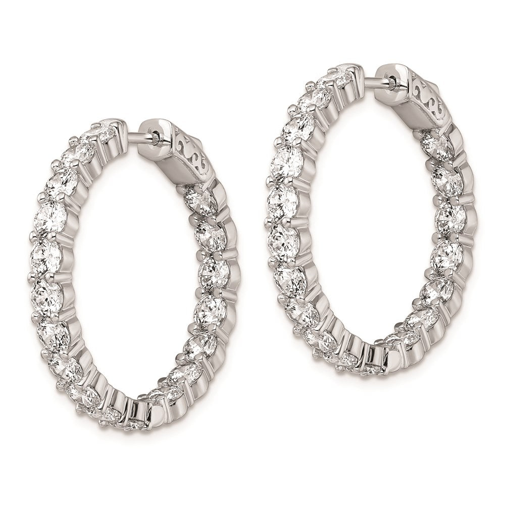 QE7975 Sterling Shimmer Sterling Silver Rhodium-plated 36 Stone 3.75mm CZ In and Out Round Hinged Hoop Earrings