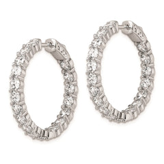 QE7975 Sterling Shimmer Sterling Silver Rhodium-plated 36 Stone 3.75mm CZ In and Out Round Hinged Hoop Earrings