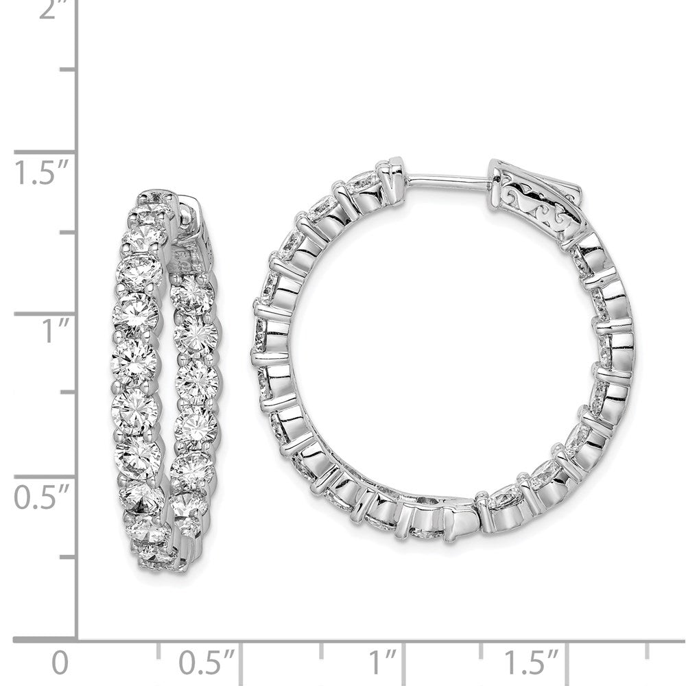 QE7975 Sterling Shimmer Sterling Silver Rhodium-plated 36 Stone 3.75mm CZ In and Out Round Hinged Hoop Earrings