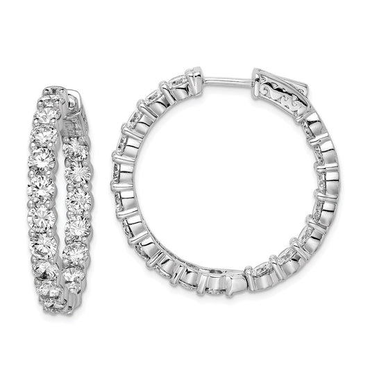 QE7975 Sterling Shimmer Sterling Silver Rhodium-plated 36 Stone 3.75mm CZ In and Out Round Hinged Hoop Earrings