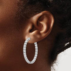 QE7976 Sterling Shimmer Sterling Silver Rhodium-plated 50 Stone 3.75mm CZ In and Out Round Hinged Hoop Earrings